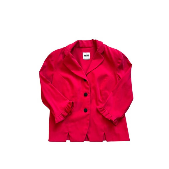 Leslie Fay Red Blazer Women's Size 12 Shoulder Pad Ruffle Cuff 80s Career Jacket - Picture 1 of 8